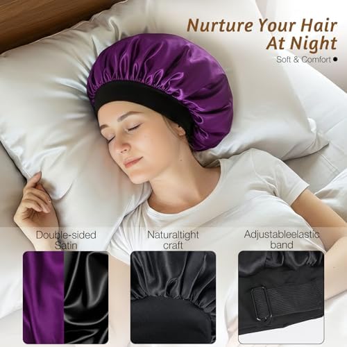 2PCS Double Layer Adjustable Satin Bonnets for Sleeping Women（Gold+Purple） - Image 5