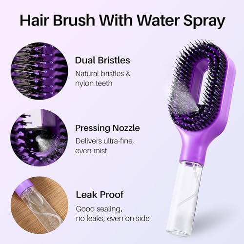 Hair Brush with Built-In Water Spray, Purple - Image 3