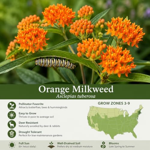 4 Orange Butterfly Milkweed Live Plant Asclepias Tuberosa Plants - Image 4