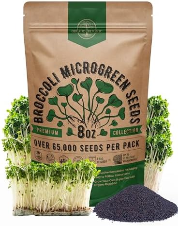 Organo Republic Broccoli Sprouting & Microgreens Seeds - 65,000 Non-GMO Heirloom Seeds, Sprouts in Bulk 8oz Resealable Bag for Planting & Growing in Soil, Coconut Coir, Aeroponic & Hydroponic System by OrganoRepublic