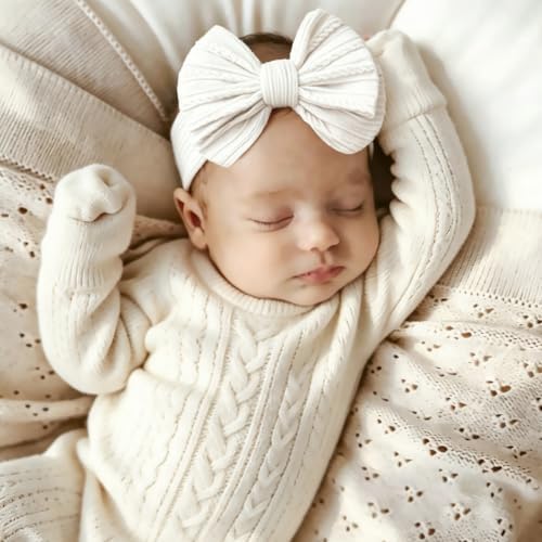 Baby Bows Headbands Soft Nylon Handmade Hair Accessories for Newborn Infant Toddler Kids (White, Large) - Image 3