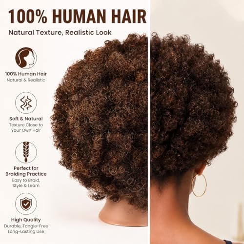 African Mannequin Head with 100% Human Hair Mannequin Head Curly Cosmetology Manican Mannequins Heads with Stand for Display Practice Braiding Styling Training Head Hair Styling - Image 3