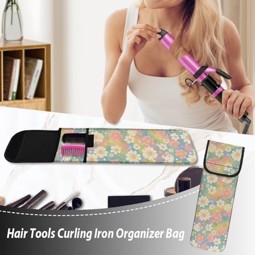 Hair Straighteners Case with Fastener - Water-Resistant Neoprene Curling Iron Holder Flat Iron Curling Wand Travel Cover Case Bag PouchShield Curling Iron Cover Flower Print - Image 4