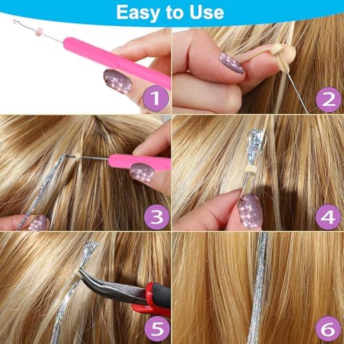 Hair Tinsel, 20 Colors Hair Tinsel Kit, 8000 Strands Tinsel Hair Extensions - Image 5