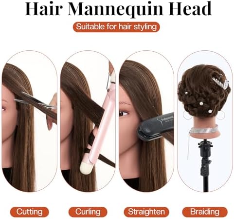 20" Mannequin Head Human Hair,100% Real Hair Mannequin Head,Cosmetology Human Hair Mannequin Doll Head for Hair Styling,Practice Braiding Styling Head with Table Clamp Suitable for Hair Extensions - Image 3