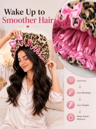 Plush Satin Bonnet for Sleeping with Bow, Cozy Winter Bonnet - Image 5