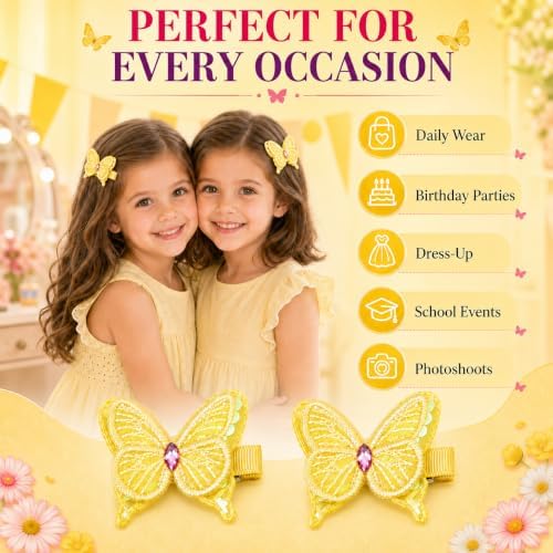 2 Pcs Butterfly Hair Clips for Girls, Fully Lined, Yellow - Image 6