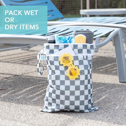 Bumkins Waterproof Wet Dry Bag for Baby, Travel, Swim Suit, Cloth Diapers, Pump Parts, Pool, Beach, Gym Clothes, Toiletry, Hook to Stroller, Daycare, Zipper Reusable Wetdry Packing Pouch, Gray Check - Image 3