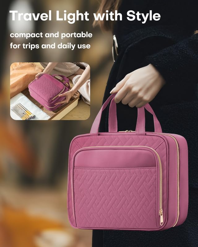 HOTOR Hanging Travel Toiletry Bag Women Men, Rosewood-Pink, Medium - Image 6