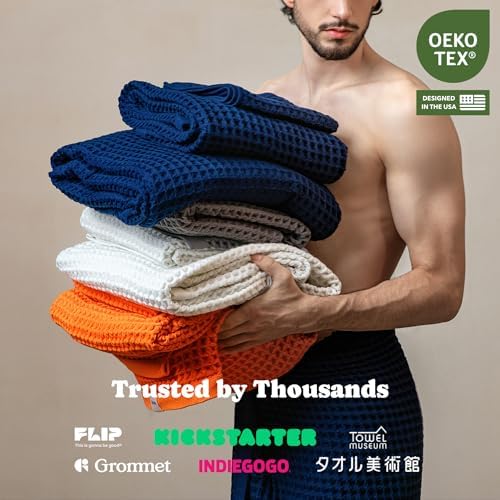 Luxury Organic Japanese Cotton Waffle Bath Towel | Thick, Absorbent, Quick Dry Bathroom Towels for Shower, Sauna, Onsen| Hotel & Spa Quality, Gift-Ready (Coral Orange, Complete Set (4-Piece)) - Image 2