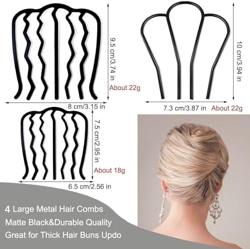 8 Piece Hair Side Combs French Twist Comb Metal Hair Fork Clip Teeth Hair Pin Stick for Updo Bun, U Shape Hair Combs Hair Tool for Vintage Hairstyle Hair Accessories - Image 3