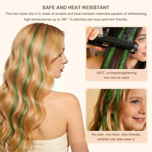 Leuceiy Hair Tinsel Clip in,Hair Accessories Tinsel Hair Extensions for Girls Pack of 6 Pcs 20 Inch,Fairy Hair Tinsel Kit,Heat Resistant New Years Festival Party - Image 5