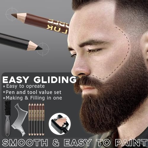 Noerrors Barber Pencil for Lineup Magic Hairline Enhancement Beard Guide Shaping Pencils for Design Razor Trace Black Brown Barber Chalk Pencils Set with Sharpener Ruler Brush for Men - Image 2