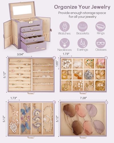 Homde Large Jewelry Box for Women: 5-Layer Organizer with Lock for Dresser - Image 3