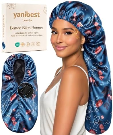 YANIBEST Adjustable Satin Sleep Bonnet, Double Layer Extra Long Hair Bonnet by yanibest