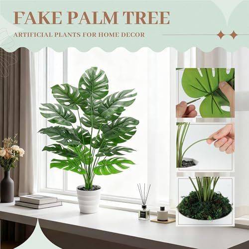 Der Rose 28" Tall Artificial Monstera Plant in White Pot for Indoor Decor - Image 4