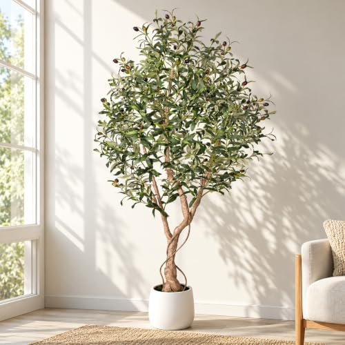 6ft Artificial Olive Tree with Tall Exquisite Planter Realistic Faux Olive Tree with Thick Trunk and Lifelike Leaves - Large Fake Olive Tree for Home Living Room Office Decor - Image 2
