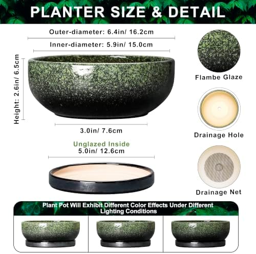 6 Inch Ceramic Succulent Pots for Indoor Plants, Speckle Green - Image 2