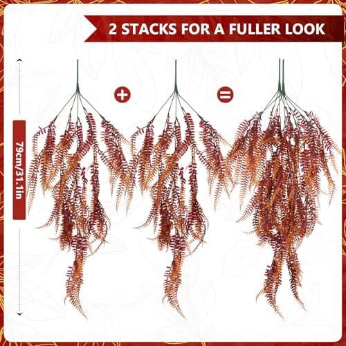 2-Pack Fake Hanging Plants, Faux Hanging Plant Artificial Greenery for Living Room Bedroom Boho Wall Shelf Indoor Outdoor Decor (Red Coreopsis) - Image 3