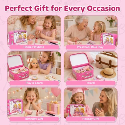 Wooden Makeup Toy Set for Toddlers 3-5, Pretend Play with Storage Case - Image 6
