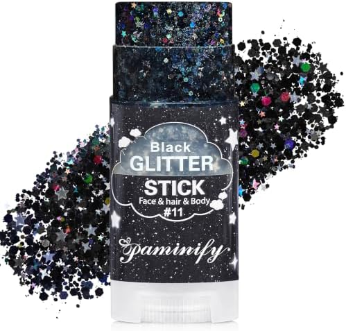 Black Face Glitter Stick,Halloween Black Holographic Body Hair Glitter,Waterproof Singer Concert Outfits for Women, Chunky Glitter Makeup Sequins Body Paint for Parties,Festival by PaminifyBeautyMakeup