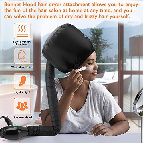 Boloye Hair Dryer Bonnet Attachment – 28.5" XL Hooded Dryer Cap for Faster Drying & Deep Conditioning, Extra-Large Space Fits Thick, Curly Hair & Styling Tools (Black, Universal) - Image 2