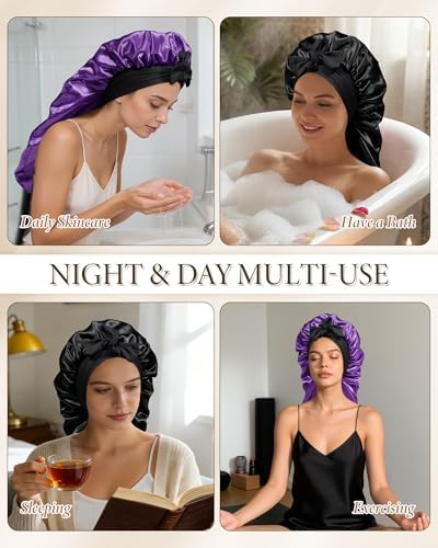 AWAYTR Long Satin Bonnet for Sleeping, Women Two-Tone Reversible Sleep Cap - Image 3