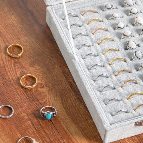 Frebeauty 100 Slots Ring Organizer Tray,Velvet Ring Box with Clear Lid - Image 4