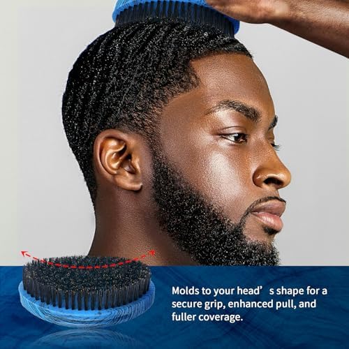 360 Curved Wave Brush For Men & Beard - Medium Hard Palm Wave Hair Brushes Wave Styler Great for Wolfing - Made with Beech Mix Boar & Nylon Bristle Brush for Barbers & Daily Use Black Hair (Blue) - Image 6