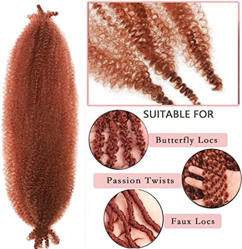 8 Packs Copper Red Pre-Separated Springy Afro Twist Hair Suitable for Damaged Soft Locs Ginger Marley Twist Braiding for Black Women (350#, 18 Inch (Pack of 8)) - Image 3