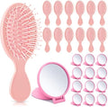 Meanplan 24 Pcs Mini Hair Brush Set 12 Travel Wet Dry Hair Combs Pocket Detangling 12 Compact Folding Makeup Mirrors for Spa Sleepover Birthday Bridal Shower Bachelorette Christmas Party Gift (Pink) by Meanplan