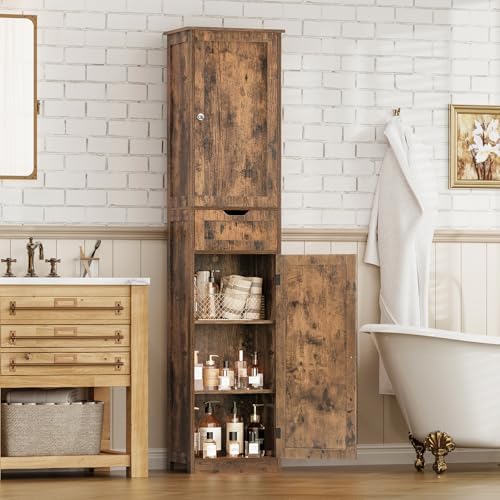 Iwell 66.9" Tall Bathroom Storage Cabinet with 2 Doors & 1 Drawer - Image 4