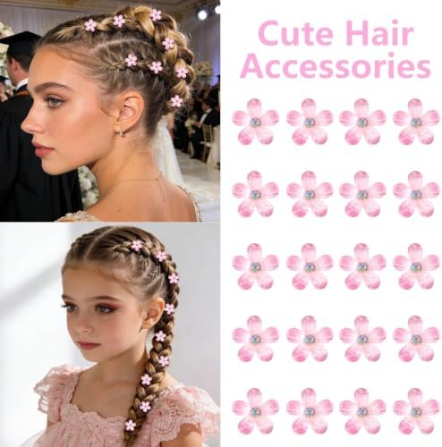 YISSION 20Pcs Mini Ombre Pink Flower Hair Clips Crystal Women Girls Wedding - Image 3