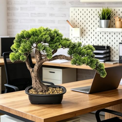Artificial Bonsai Tree 15" Tall with Realistic Wood, Fake Bonsai, Fake Plant for Office Desk & Home, Japanese Decor, Housewarming Gift - Image 7