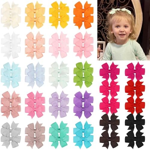 JOYOYO 50pcs Boutique Grosgrain Ribbon Pinwheel Hair Bows for Baby Girls, Toddler Bows Hair Clips Birthday Gifts In Pair - Image 2