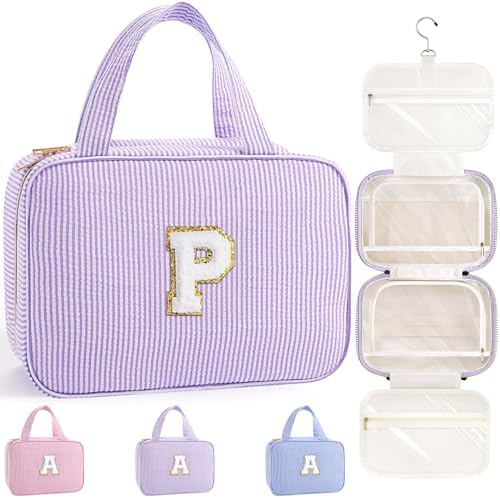 TOPEAST Hanging Toiletry Bag for Women - Travel Toiletry Bag Makeup Bag, Portable Toiletries Cosmetic Bag, Airplane Travel Essentials - Letter P, Purple by TOPEAST