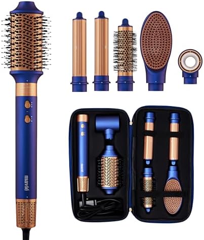 6-in-1 Hot Air Multi-Styler with Case, Hair Dryer & Blow Dryer Thermal Round Brush, Auto-Wrap Curler & Straightener, Fast Drying & Negative Ion Styling for Smooth Frizz-Free Blowouts (Blue Noir) by mavi%C3%A9