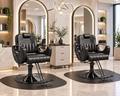 Salon Chair for Hair Stylist, Reclining Barber Chair Black Glod Salon Chair - Image 2