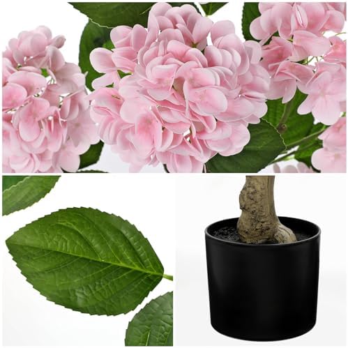 3FT Pink Hydrangea Artificial Flowers Tree Large Real Touch Faux Silk Hydrangea Plants Potted Fake Flower in Black Pot for Home Indoor Outdoor Front Porch Garden Entrance Living Room Decor, 2 Pack - Image 3