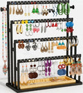 Earring Holder Organizer, 4-Tier Metal Jewelry Display Stand with Wooden Storage Organizer, Large Earring Holder for Studs, Hoops, and Dangles, Modern Jewelry Organizer for Women by TIPSYTREE