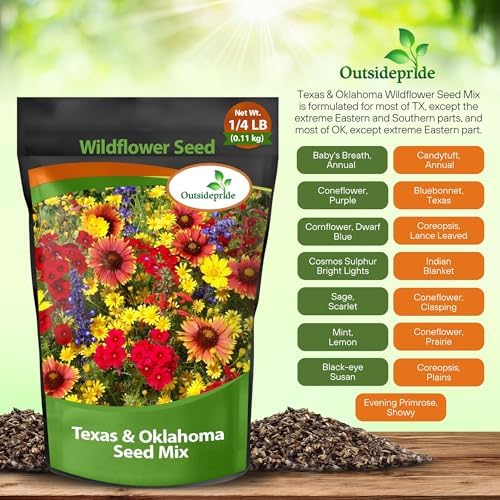 Outsidepride Texas & Oklahoma Wildflower Seed Mix - 1/4 lb Drought-Tolerant, Blend of Annual & Perennial Flower Seeds for Vibrant, Pollinator-Friendly Gardens, Thrives in Full Sun & Well-Drained Soil - Image 6