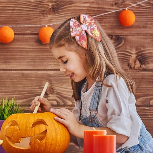 Fall Thanksgiving Mesh Tulle Hair Bows for Girls, 2Pcs 4" Pumpkin Maple Leaf Shaker Bow Alligator Clips, Glitter Halloween Fable Barrettes for Women Teens Kids Outfit Accessories - Image 4