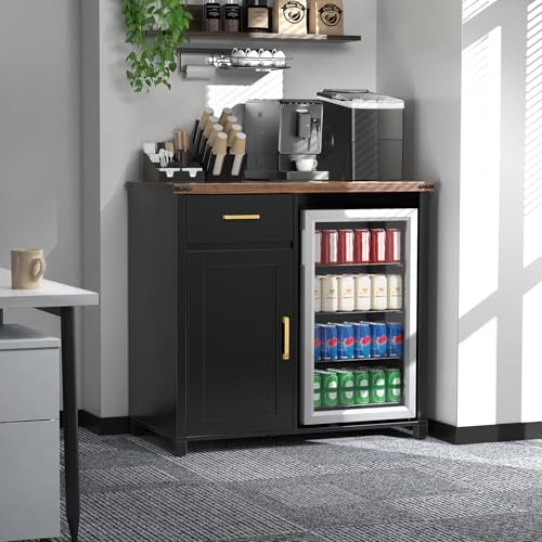 GDLF Coffee Bar Cabinet with Fridge Space, Mini Fridge Stand,Black - Image 4