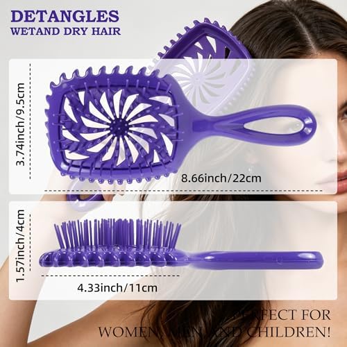 Detangler Hair Brush, Vented Paddle Brush for Wet Dry Hair, Pain-Free for Curly Straight Thick Fine Hair, Women Men Kids (Purple) - Image 4