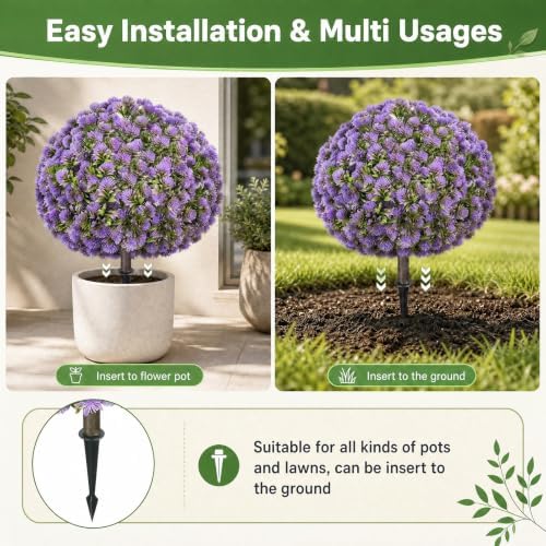 25.6'' Artificial Purple Dandelion Topiary Ball Trees for Outdoor Planters - Image 4