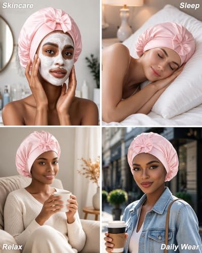 AWAYTR Satin Bonnet for Sleeping, Adjustable Bow Sleep Cap for Women - Image 6