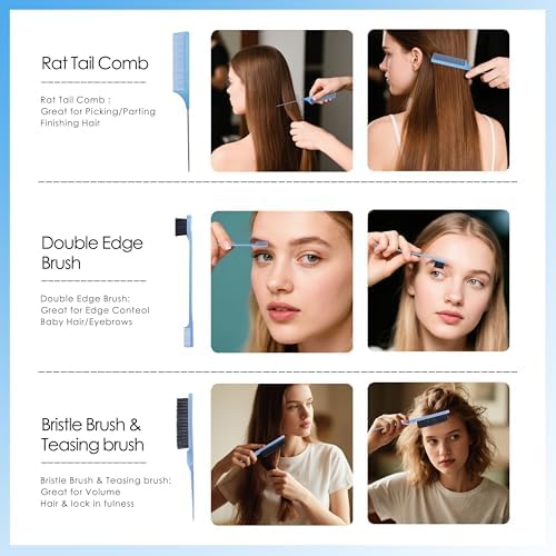11-Piece Hair Brush Set with Detangling Brush and Hair Spray Bottle, Blue - Image 6