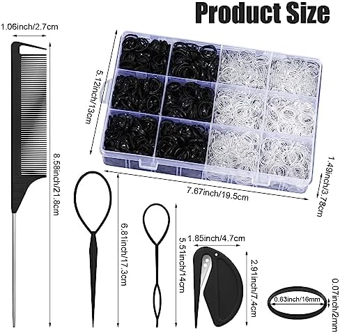2200 Pcs Elastic Hair Bands with Hair Loop Styling Tool Set, Clear and Black Elastic Hair Ties with Rubber Band Cutter Organizer Box Hair Accessories for Toddler Baby Girl Women - Image 2