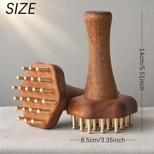 24-Teeth Copper Copper Head Massage Comb for Body and Scalp, Brass Body Massage Brush Rosewood Handle Body Massage for Abdomen Legs Back – Portable Chinese SPA GuaSha Tool - Image 6