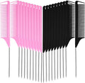 Patelai 30 Pcs Rat Tail Steel Combs Fine Tooth Bulk,Black and Pink by Patelai